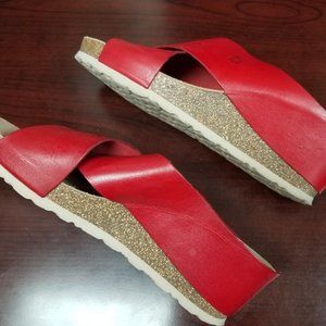 Yokono Women's Candela Red Leather Cross Strap Wedge Sandals Size  9